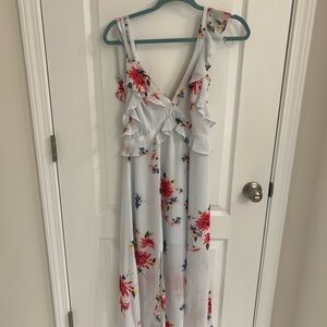 Astr Floral Ruffle Maxi Dress - White and Pink